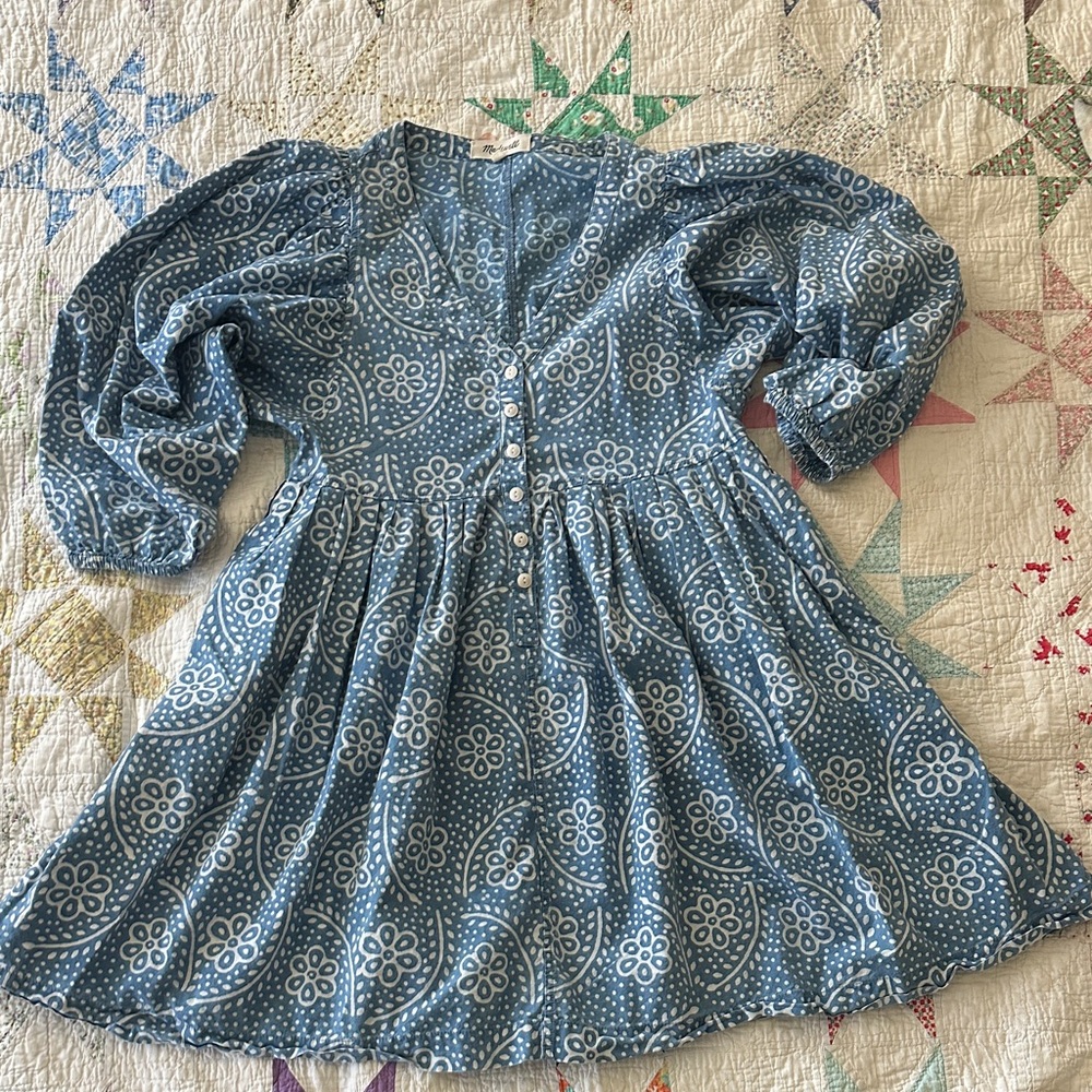Madewell Blue Floral Cotton Dress